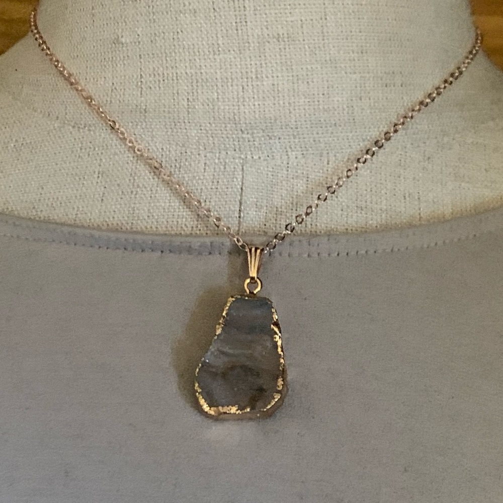 Galaxy Quartz Pendant and Rose Gold  Necklace